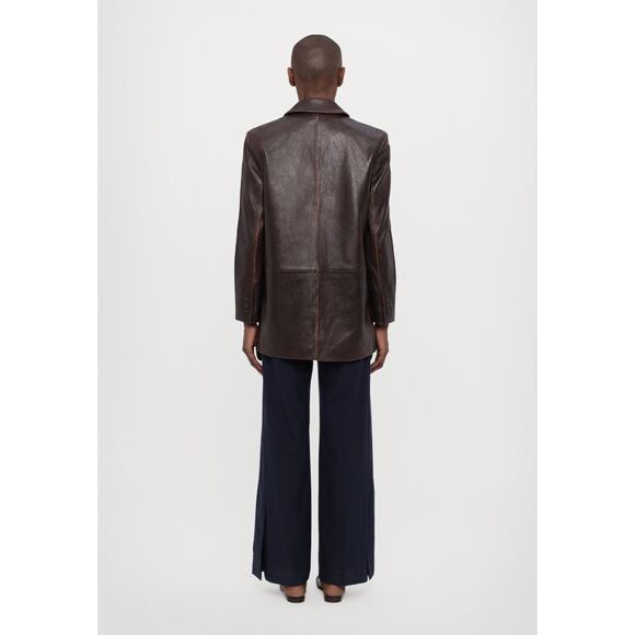 MICHAEL KORS BURNISHED 100% LEATHER CHOCOLATE BLAZER. MSRP$895. SZ4 LAPEL COLLAR - Picture 4 of 11